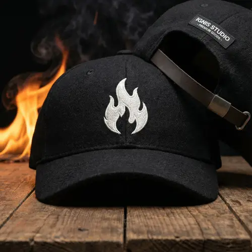 Premium Black Cap with White Flame Logo