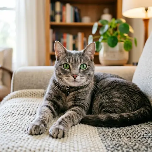 Playful Cat Portrait: Grey Feline with Emerald Eyes