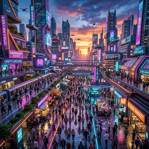 Futuristic Cityscape at Sunset | Neon Cyberpunk Metropolis