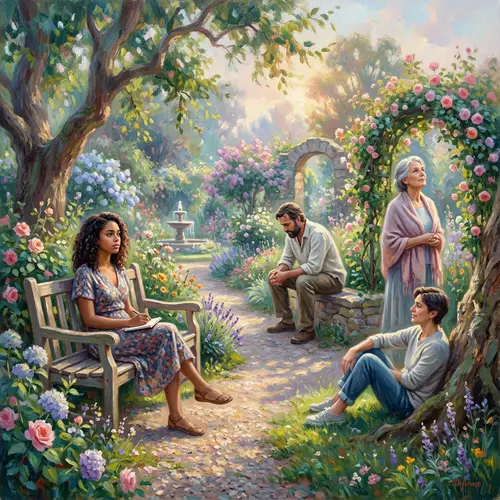 Impressionistic Oil Painting of Unspoken Thoughts in a Garden