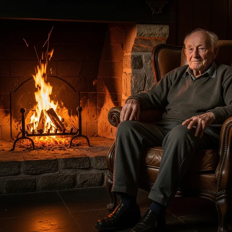 Elderly Man by the Cozy Fireplace