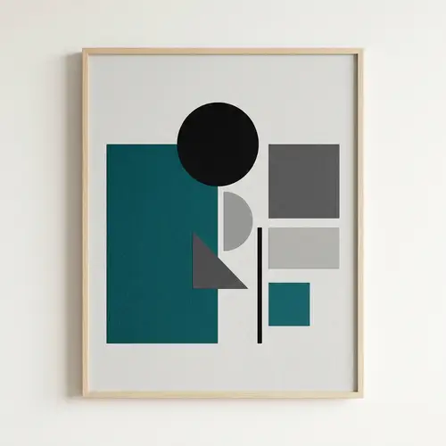 Minimalist Geometric Shapes in Teal, Black, and Grey