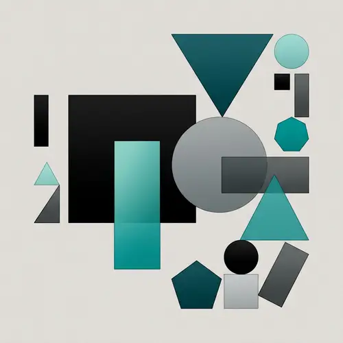Minimalist Geometric Shapes Drawing in Teal, Black, Gray