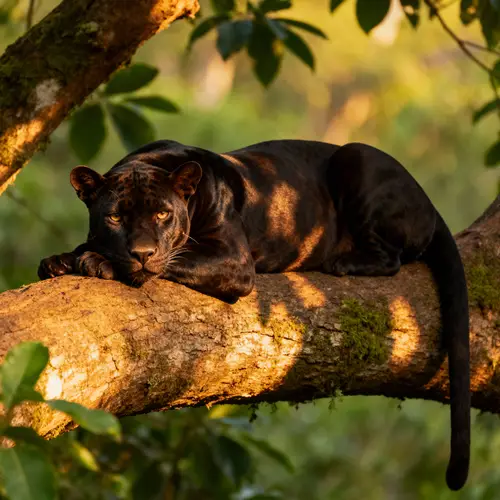 Relaxing Black Panther in a Tree