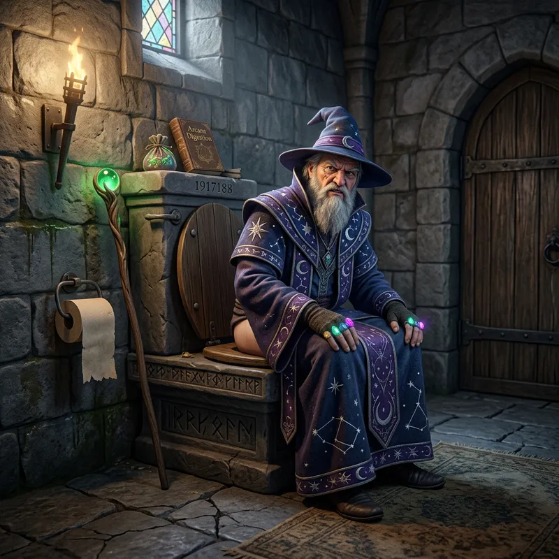 Mystic Mage Using a Giant Toilet