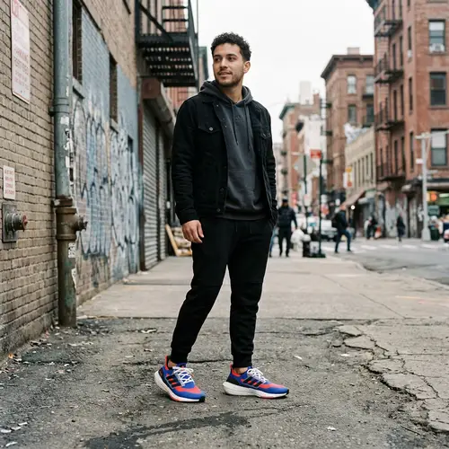 Hispanic Male Wearing Adidas Ultraboost Sneakers in Urban Setting