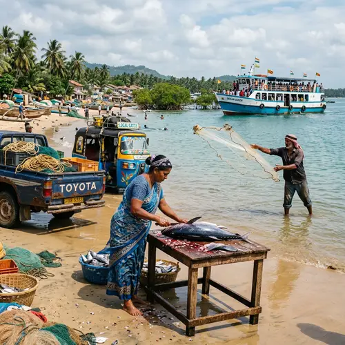 Diverse Coastal Area with Marine Ecosystems and Local Activities