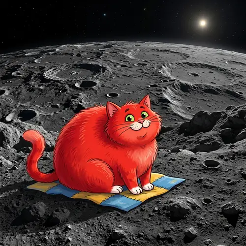 Whimsical Cartoon Cat on Barren Mercury Surface