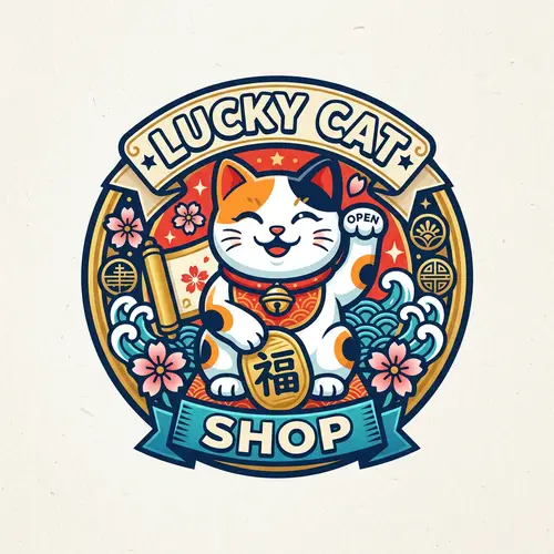 Vector Mascot Shop Logo & Maneki Neko