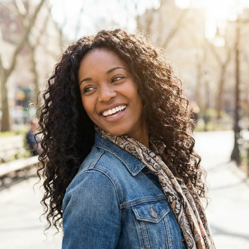 Stunning African American Woman with Long Black Hair