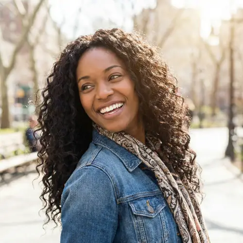Stunning African American Woman with Long Black Hair