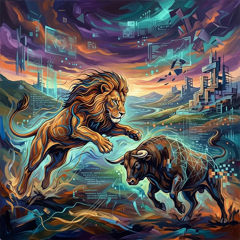 Powerful Lion and Bull Painting | Navigate Virtual Realms Powerful Lion and Bull Painting | Navigate Virtual Realms