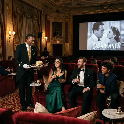Luxury Cinema Experience with Plush Seating and Gourmet Treats