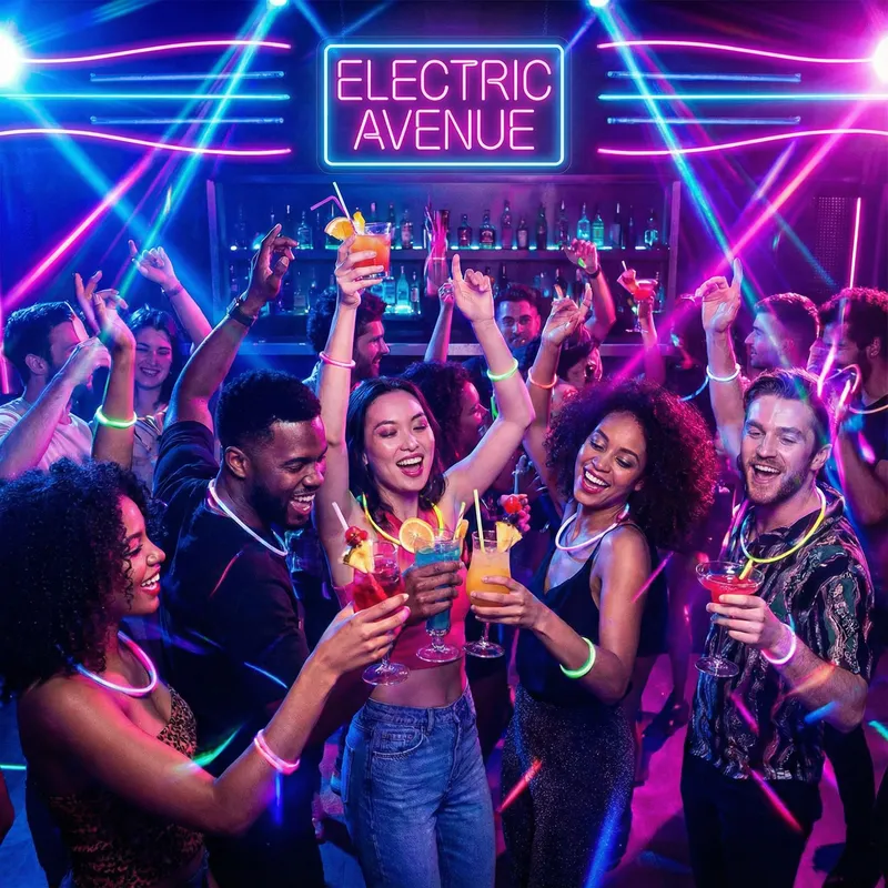 High-Energy Club Scene with Colorful Cocktails | Party Atmosphere