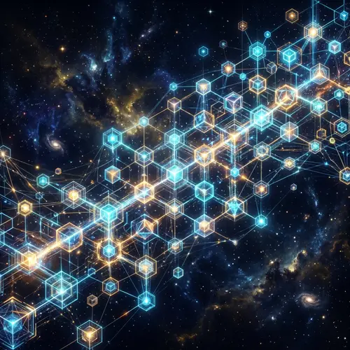 Enormous Interconnected Blockchain Network with 3D Shapes | Protected Connections