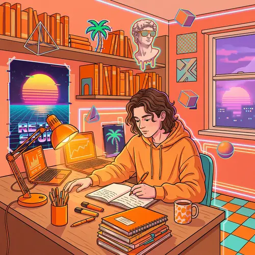 Orange Vaporwave Study Session | Retro Aesthetics & Bright Colors