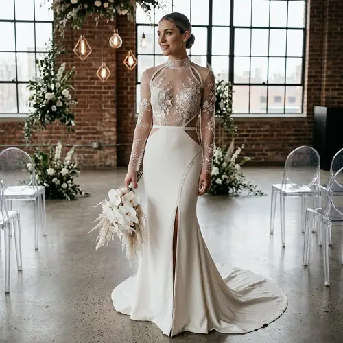 Contemporary Wedding Dress with Elegant Transparent Detailing