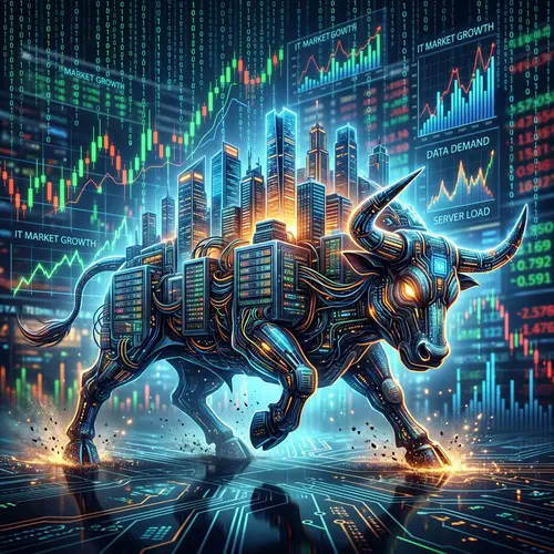 Futuristic Data Center Bull - IT Market Strength Visualized