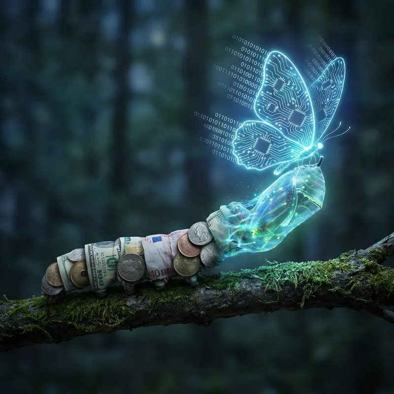 Evolution of Currency: Coin Caterpillar to Digital Circuit Butterfly