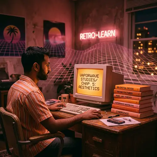 Orange Study and Education with Vaporwave Influence