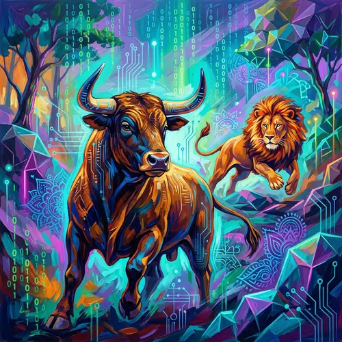 Dynamic Lion vs. Bull Painting for Tech Entrepreneur | Art Masterpiece