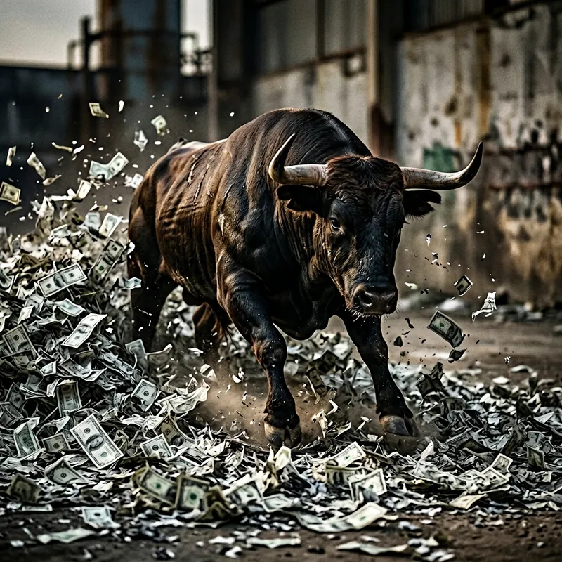 Bull Rising: Dramatic Fighting Pose from Currency Ashes