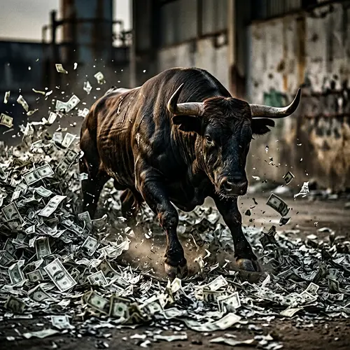Powerful Bull Rising From Currency Ashes - Dramatic Artistry