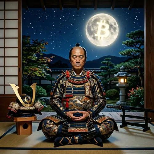 Meditating Samurai Under Bitcoin Moon