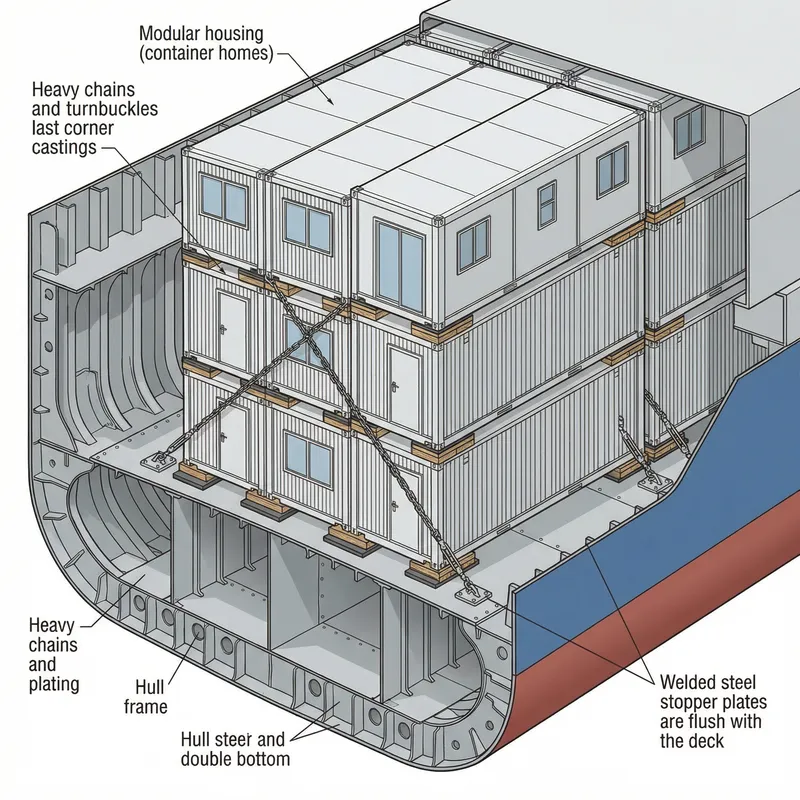 Cargo Ship Hold: Secure Modular Unit Lashing
