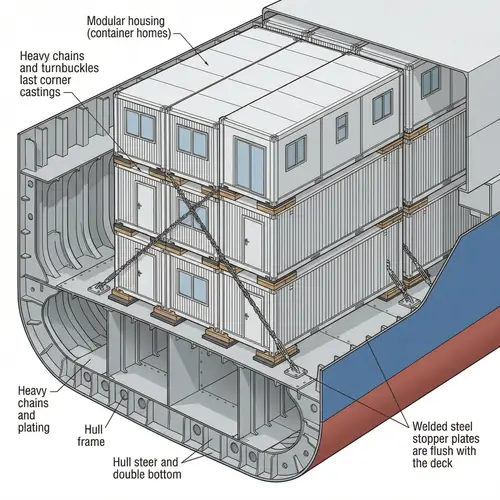 Cargo Ship Hold: Secure Modular Unit Lashing