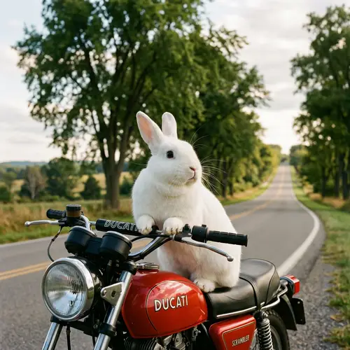 Plump Rabbit on Ducati Motorcycle | Serene Adventure
