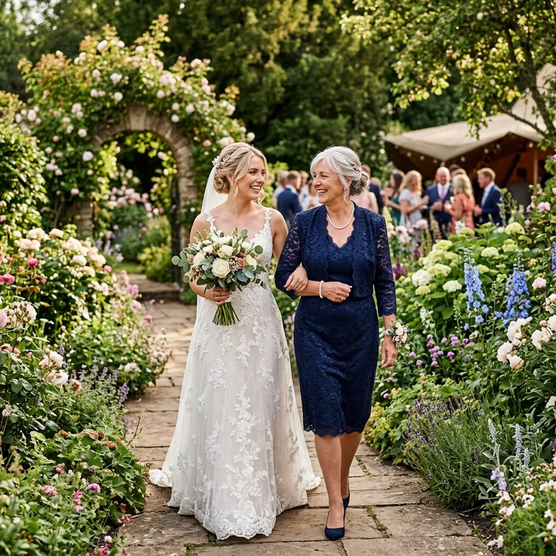 Stunning Bride and Mother in Beautiful Garden