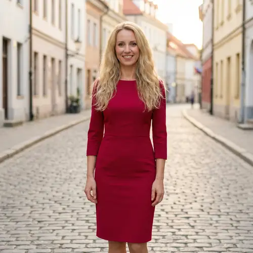 Caucasian Woman in Red Dress | Elegant Portrait Photography