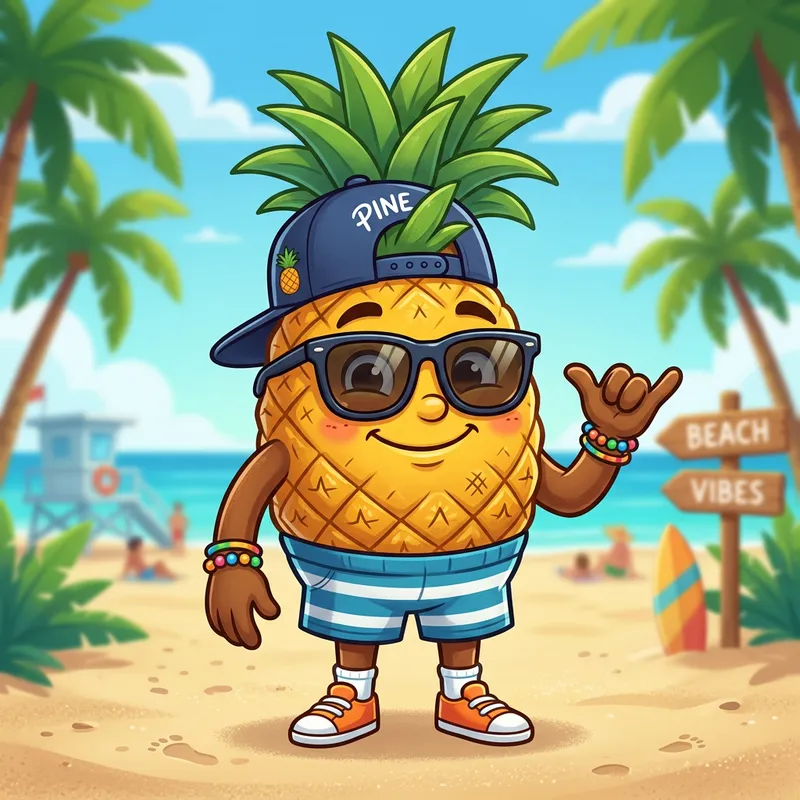 Cute Cartoon Pineapple Mascot with Expressive Eyes