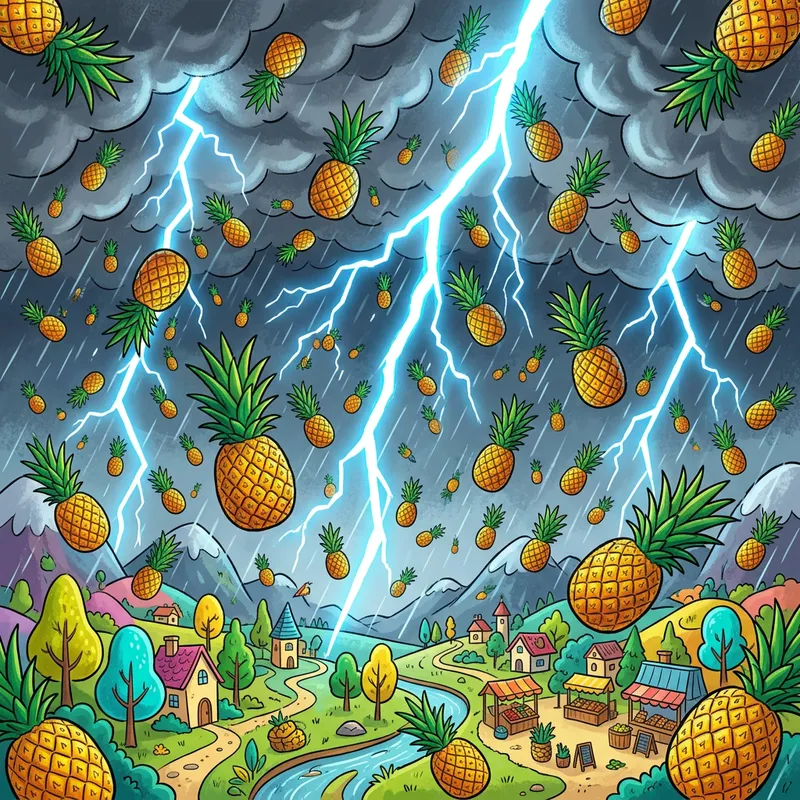 Pineapple Thunderstorm: Colorful Cartoon Fantasy