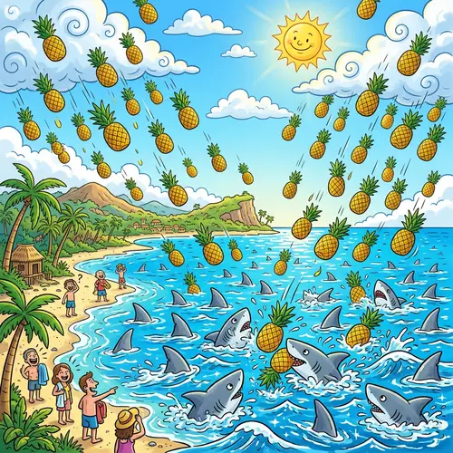 Vibrant Cartoon Image of Peculiar Pineapple Storm in Nature