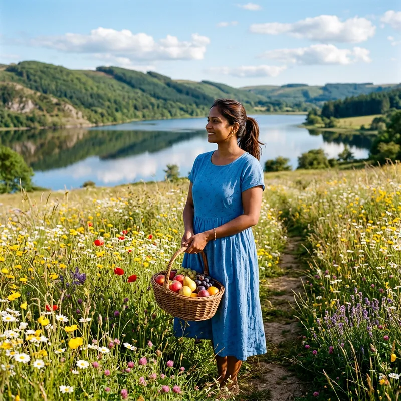 Tranquil South Asian Woman in Blue Dress