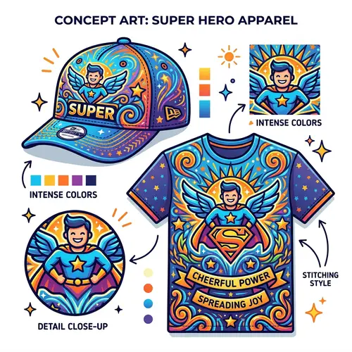 Super Hat & T-Shirt Concept Art | Vibrant Color Design