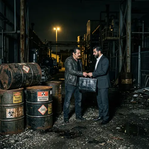 Dark Secret Transaction in Industrial Area at Night