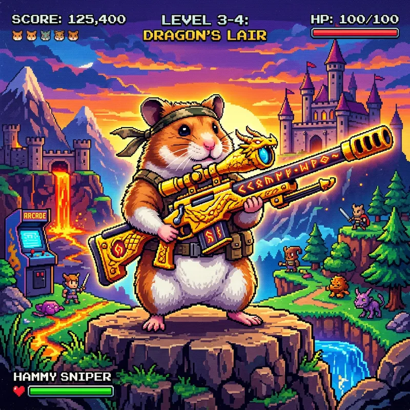 Hamster AWP Dragon Lore Pose in Vintage Video Game Scene