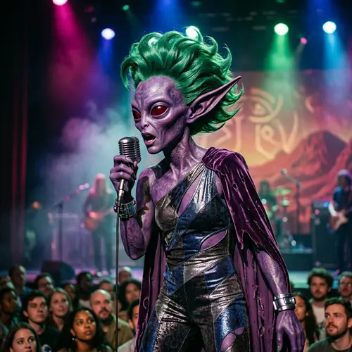 Alien Shakira: Martian Transformation with Green Hair & Purple Skin