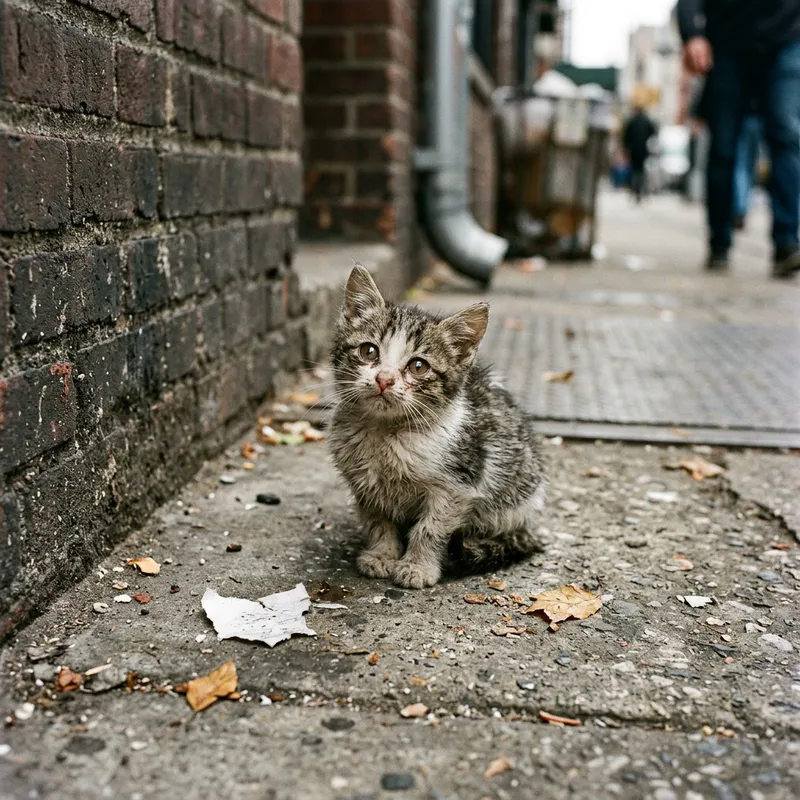 Heart-Wrenching Image of a Sad Homeless Kitten on the Street