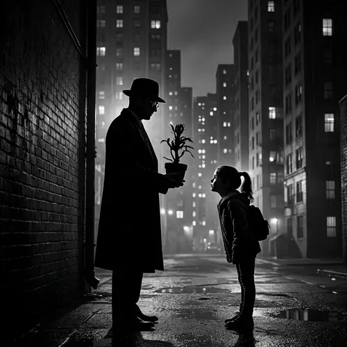 Silhouette Composition of Professional and Young Girl in Urban Setting