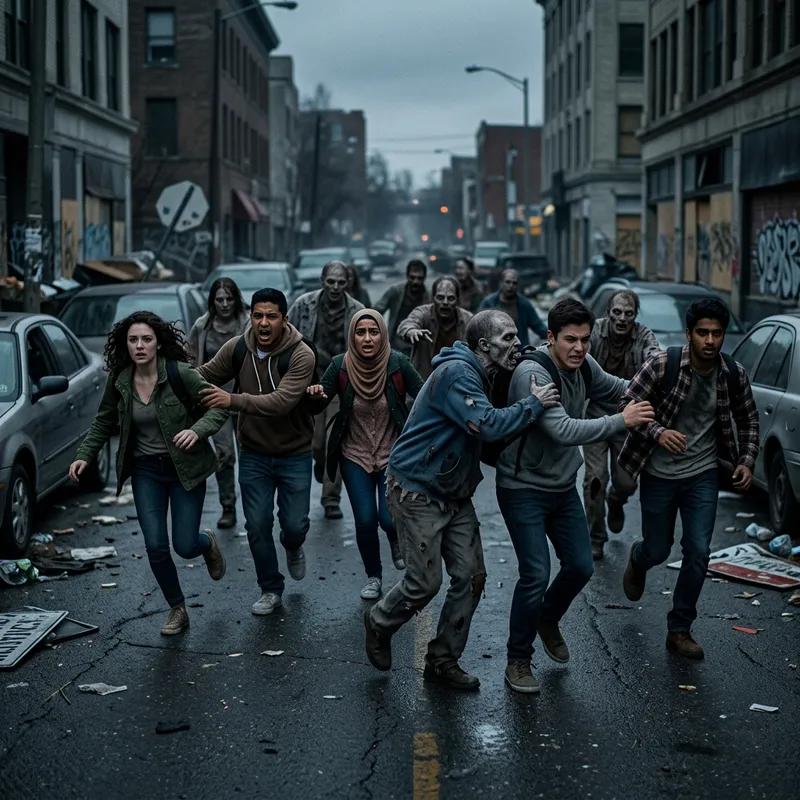 Zombies Chasing Students: Terrifying Apocalypse Scenes