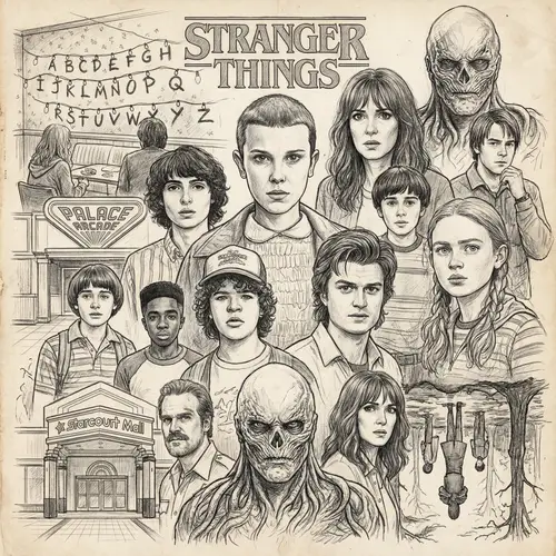Stunning Stranger Things Pencil Character Collage
