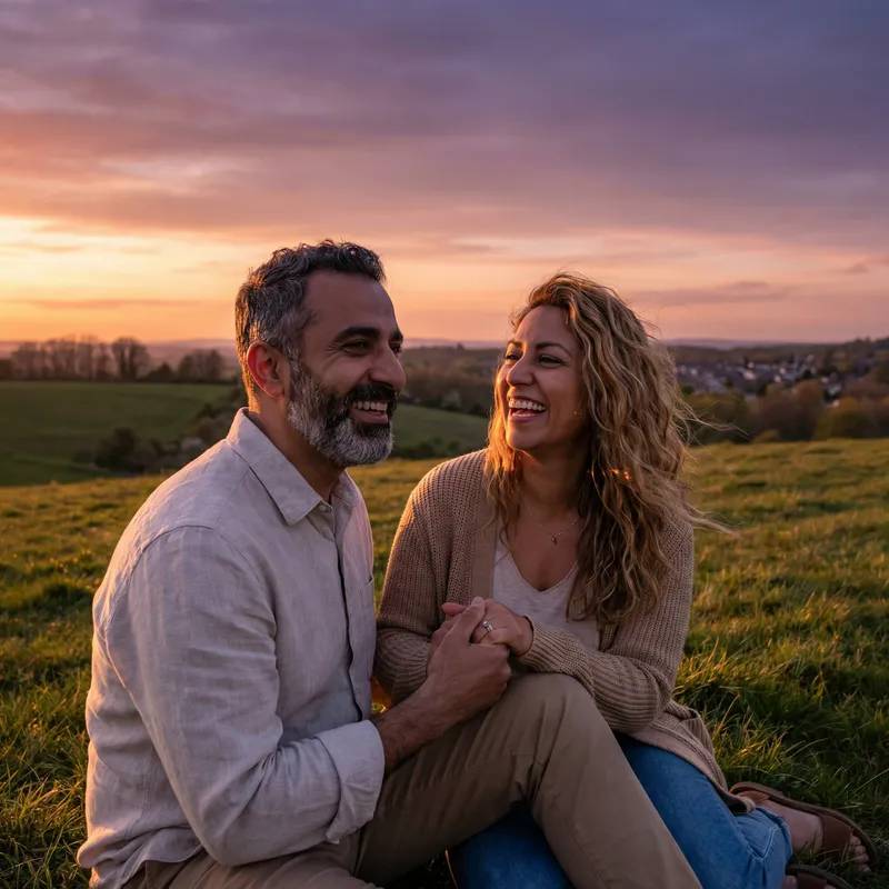 Captivating Romantic Image of a Multicultural Couple on Grassy Hill Captivating Romantic Image of a Multicultural Couple on Grassy Hill