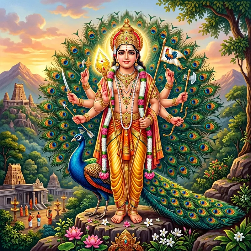 Lord Subramanya: Mythical Divine Figure on Peacock