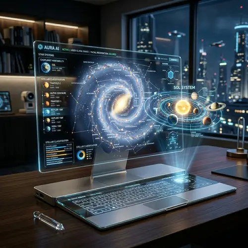 Futuristic High-Tech Computer with Transparent OLED Screen