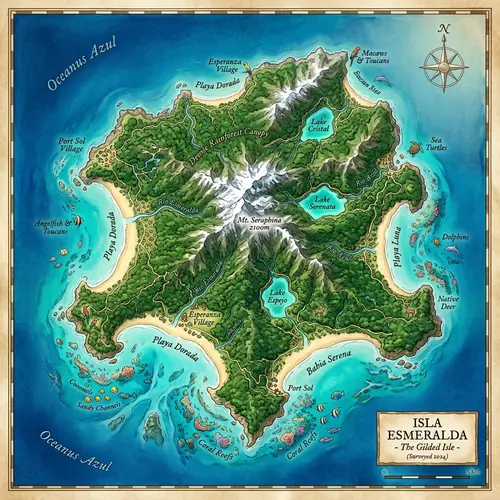 Realistic Bird's Eye Map of a Tropical Island
