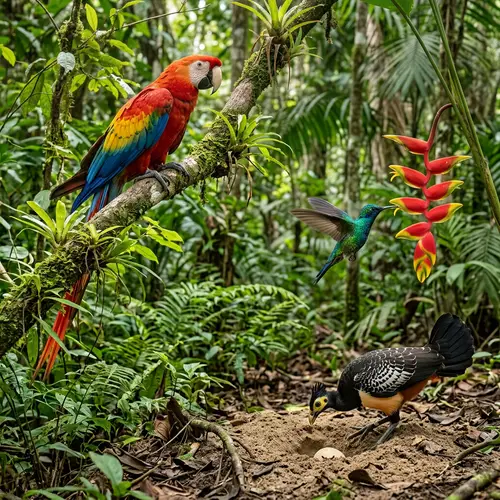 Birds of Amazon: Scarlet Macaw, Hummingbird, Maleo Habitat
